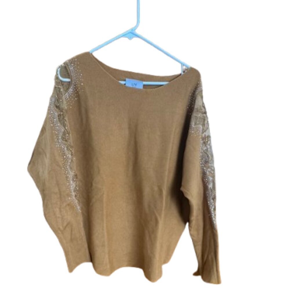 LIV Milano Gold Size XL Embellished Knit Top - Picture 3 of 7